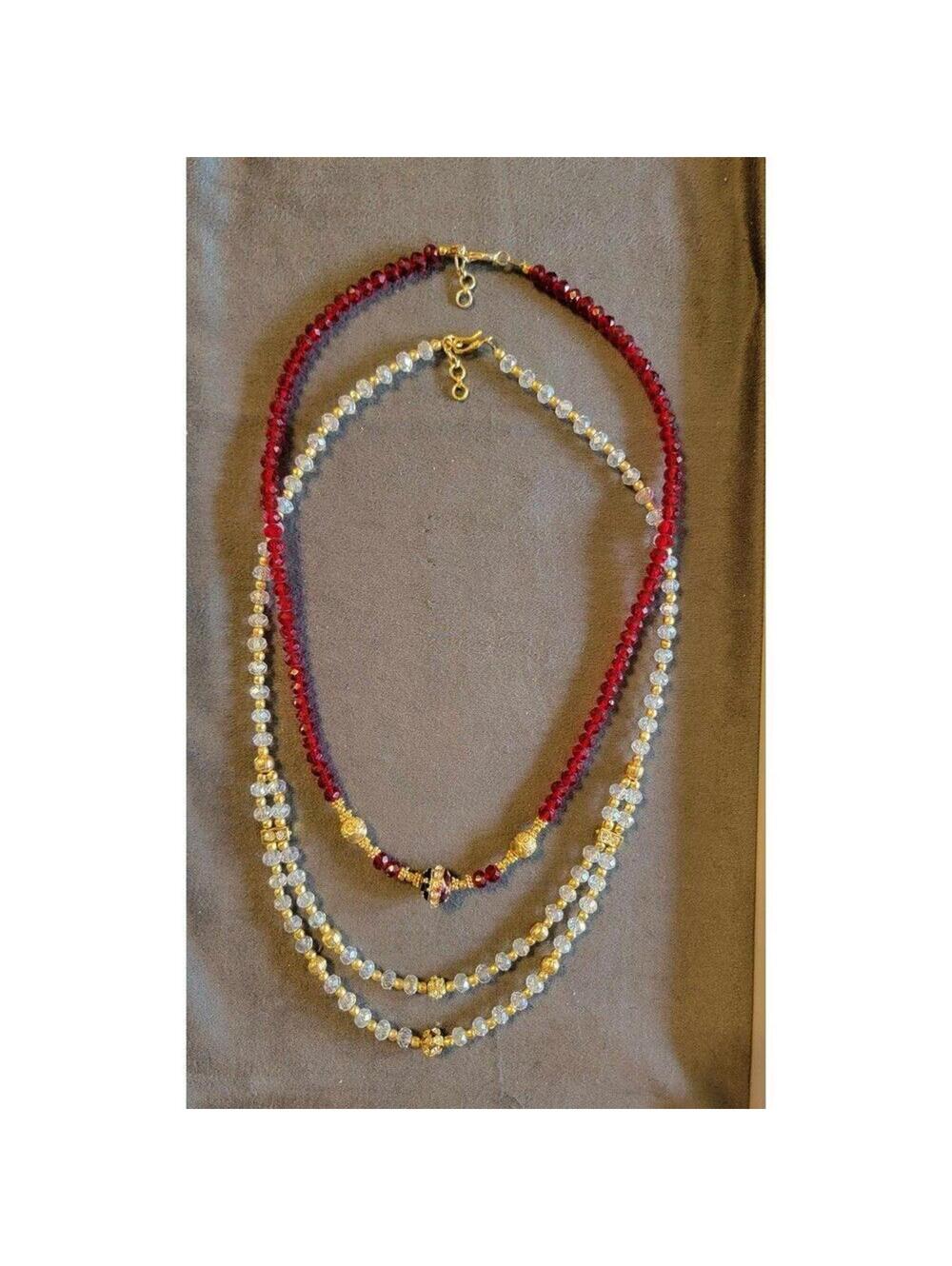 2 Beautiful Gold And Crystal Bead Necklaces
